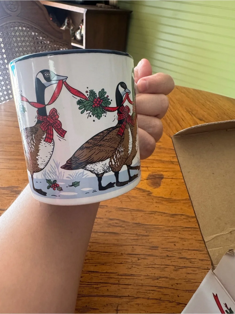Vintage 1980s Potpourri Press Christmas Geese Coffee Mug – New in Original Box